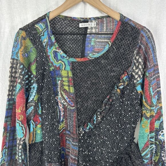 Adore Artsy Mixed Media Patchwork Textured Long Sleeve Tunic Top Womens Size M - Picture 4 of 13